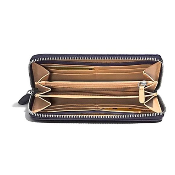 RARE Coach Navy Bleecker Woven Leather Accordion Zip Wallet - Picture 2 of 14